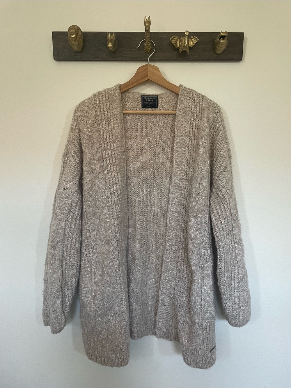 Abercrombie & Fitch Open-Front Knit Cardigan - Light Taupe